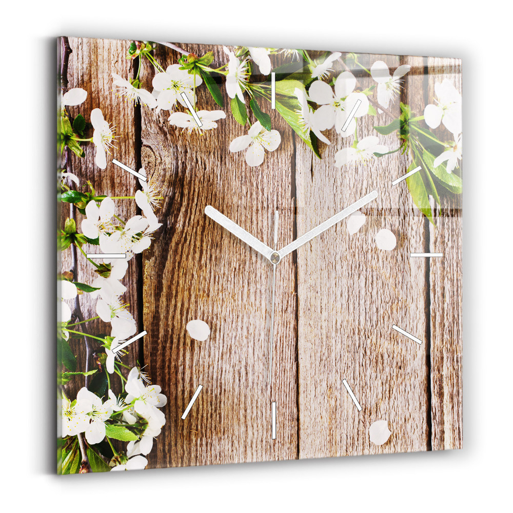 Szögletes üvegóra 30x30 Virágok a fán