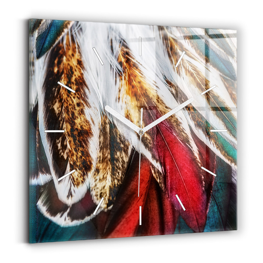 Szögletes üvegóra 30x30 Világosbarna madártollak