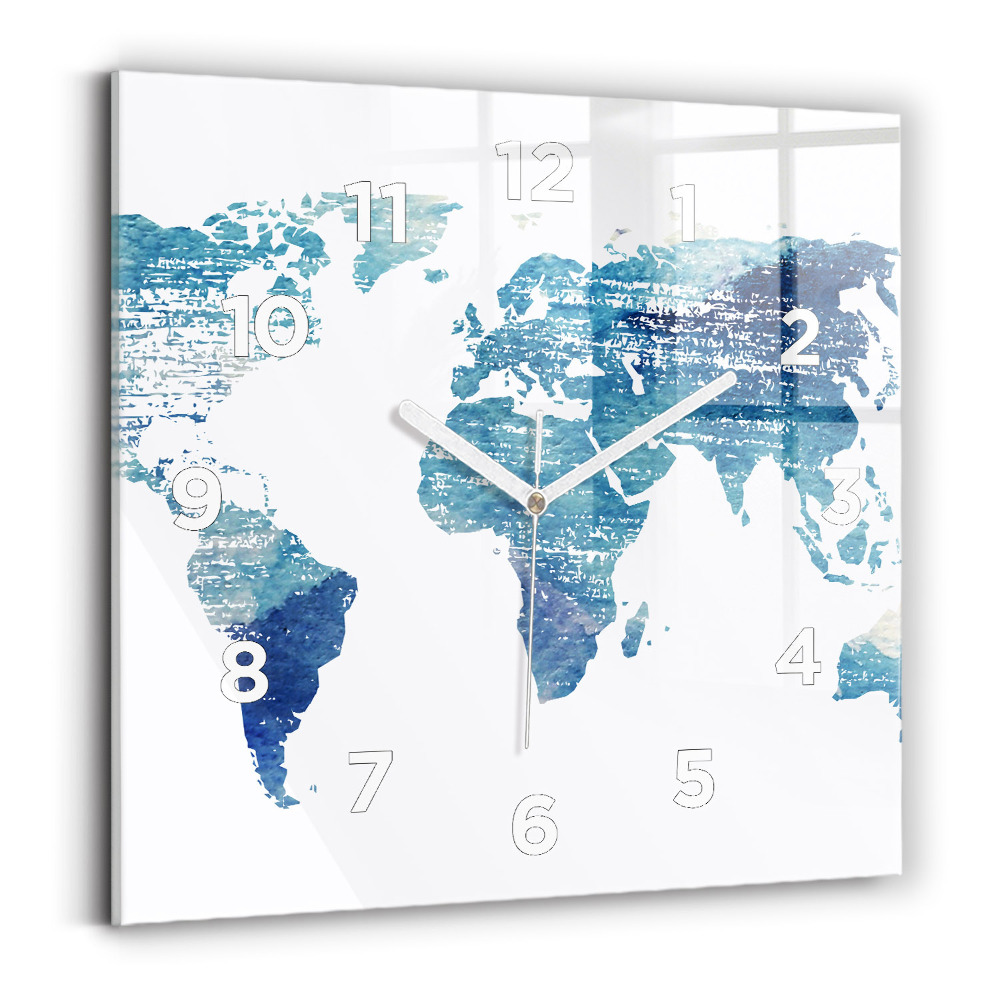 Szögletes üvegóra 30x30 világtérkép