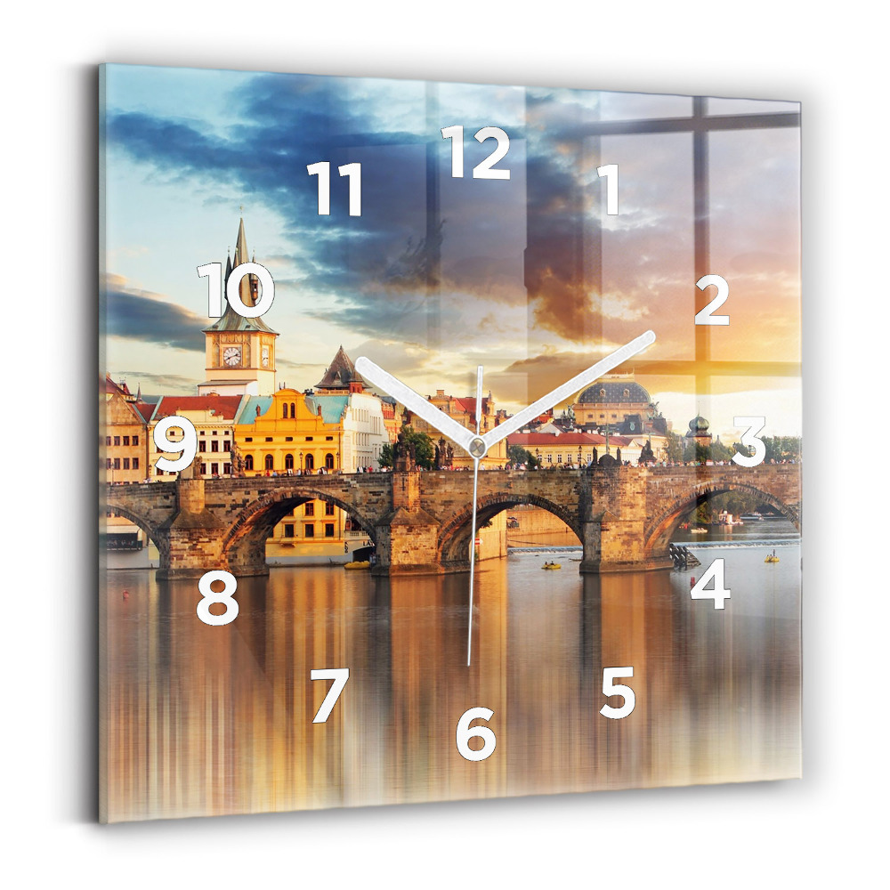 Négyzetes üvegóra 30x30 Panoráma a folyó felett