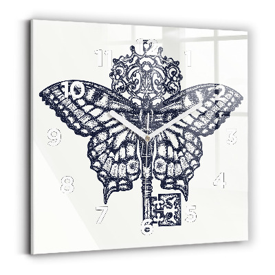 Szögletes fali üvegóra 30x30 Pillangó és kulcs - bohó stílus