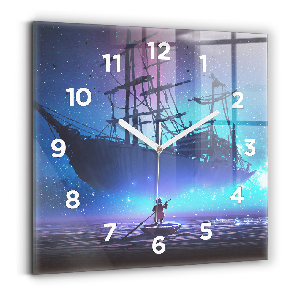 Négyzetes üvegóra 30x30 Fantasy vitorlás hajó