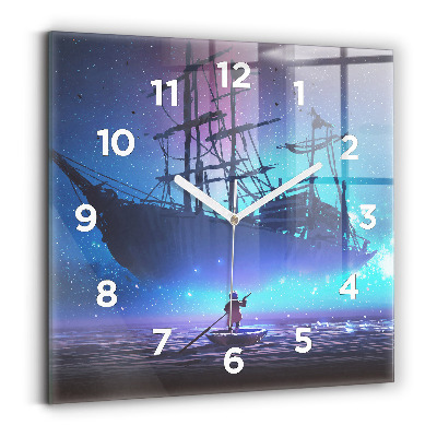 Négyzetes üvegóra 30x30 Fantasy vitorlás hajó