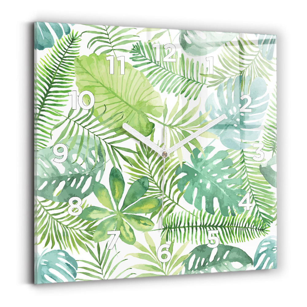 Négyzetes üvegóra 30x30 Zöld levelek