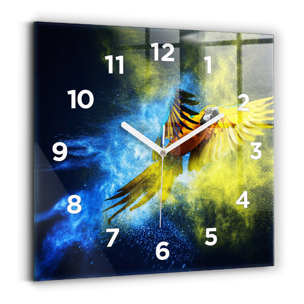 Négyzetes üvegóra 30x30 Színes papagáj