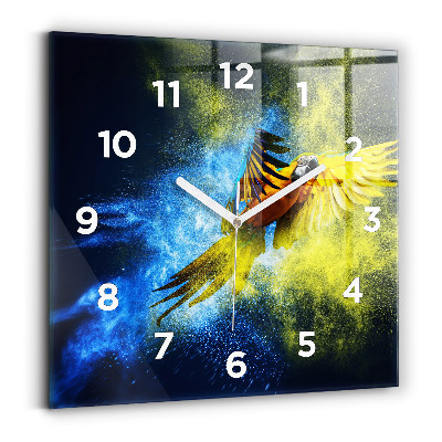 Négyzetes üvegóra 30x30 Színes papagáj