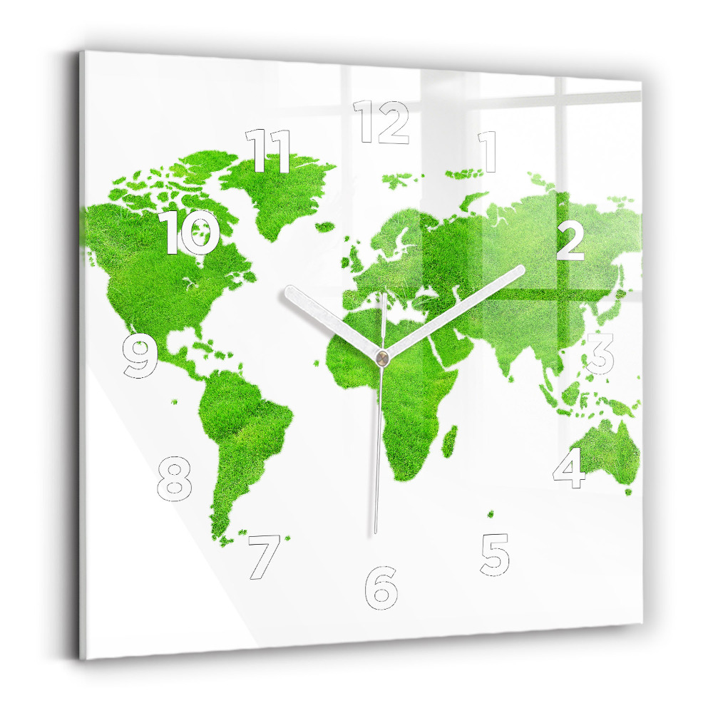Szögletes fali üvegóra 30x30 Zöld fű térkép