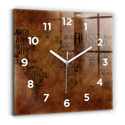 Négyzetes üvegóra 30x30 Térkép és országnevek