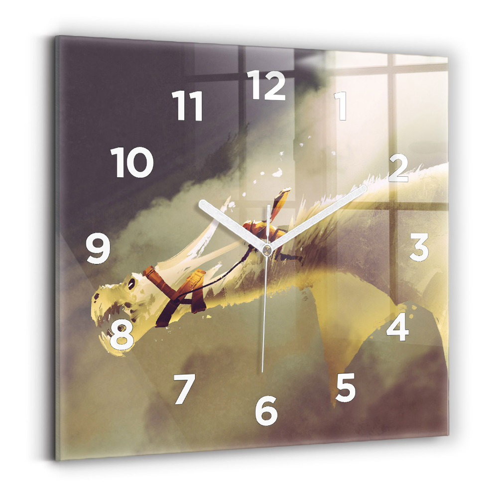 Szögletes fali üvegóra 30x30 Sárkánylovas illusztráció