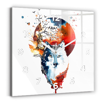 Szögletes fali üvegóra 30x30 A farkas és a telihold