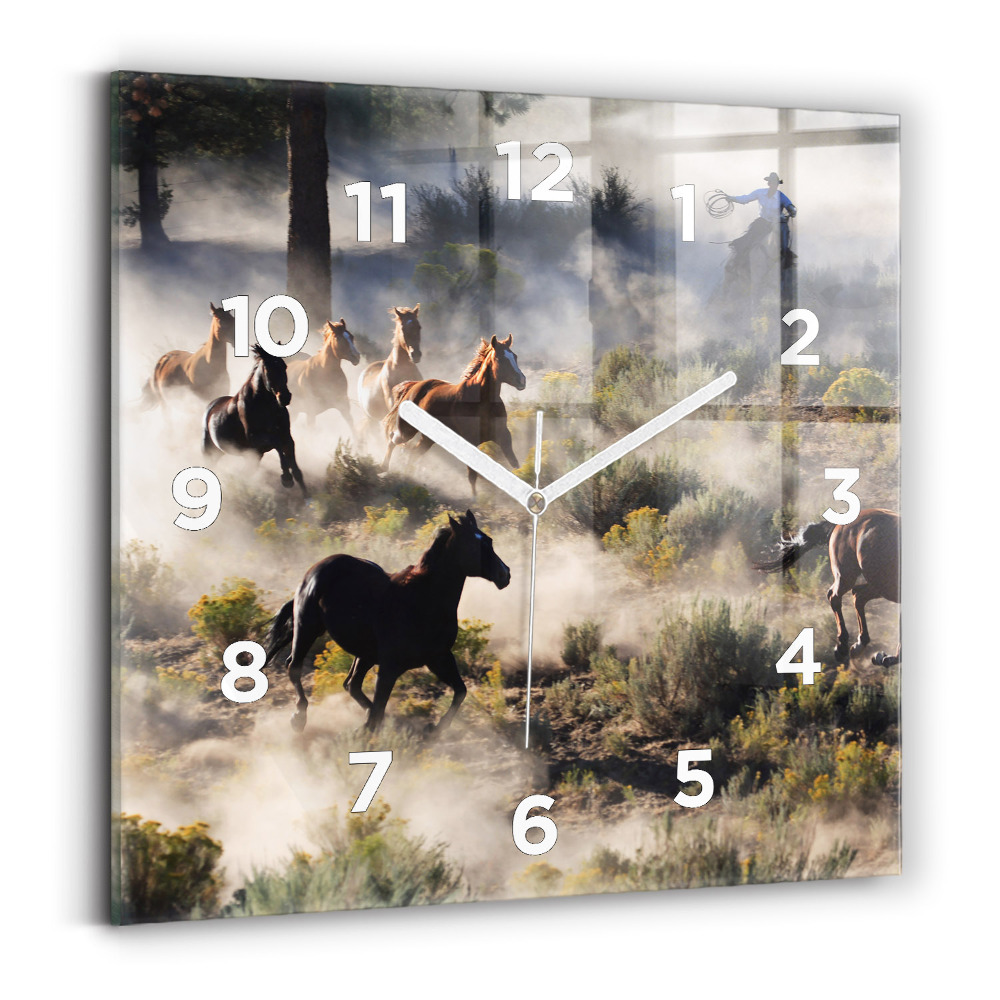Szögletes fali üvegóra 30x30 Rohanó lovak csordája
