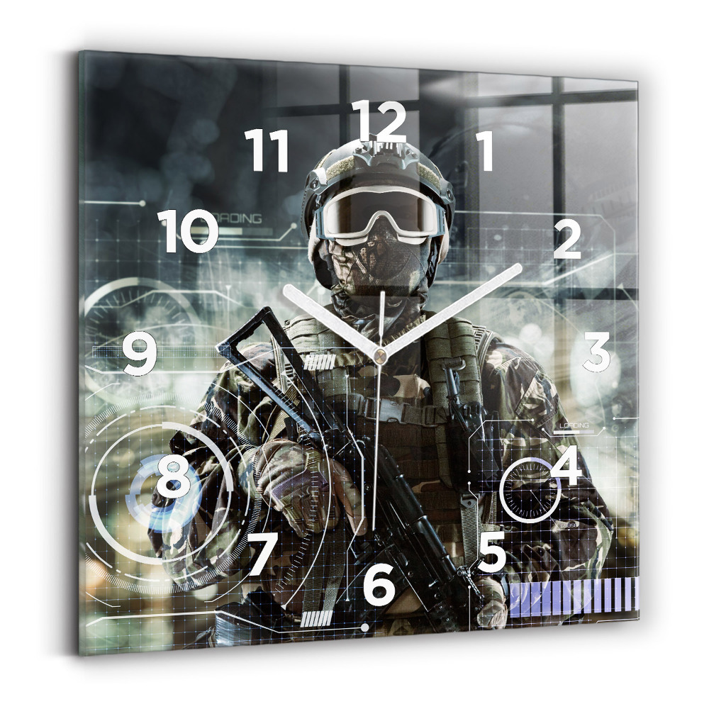 Szögletes üvegóra 30x30 Katona fegyverrel