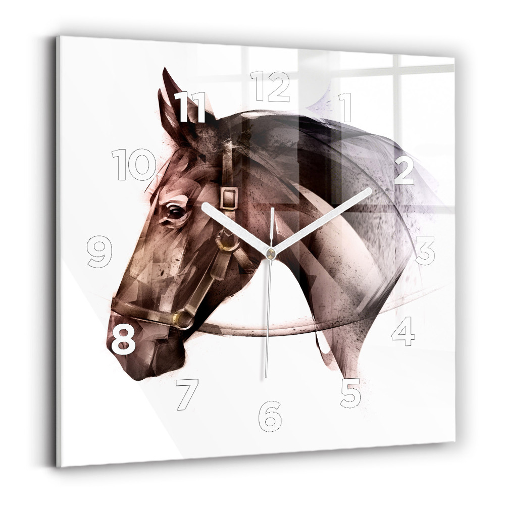 Szögletes üvegóra 30x30 Egy ló festett profilja