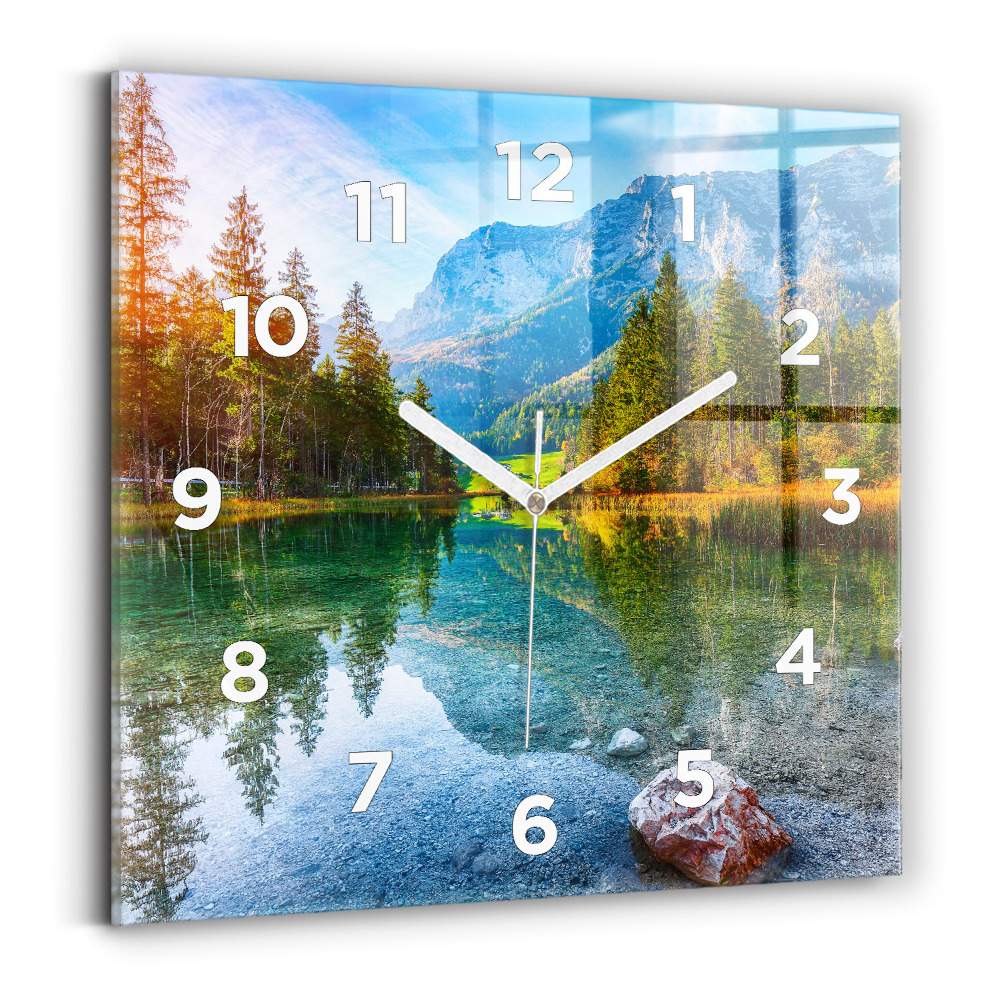 Szögletes üvegóra 30x30 Folyó hegyi táj