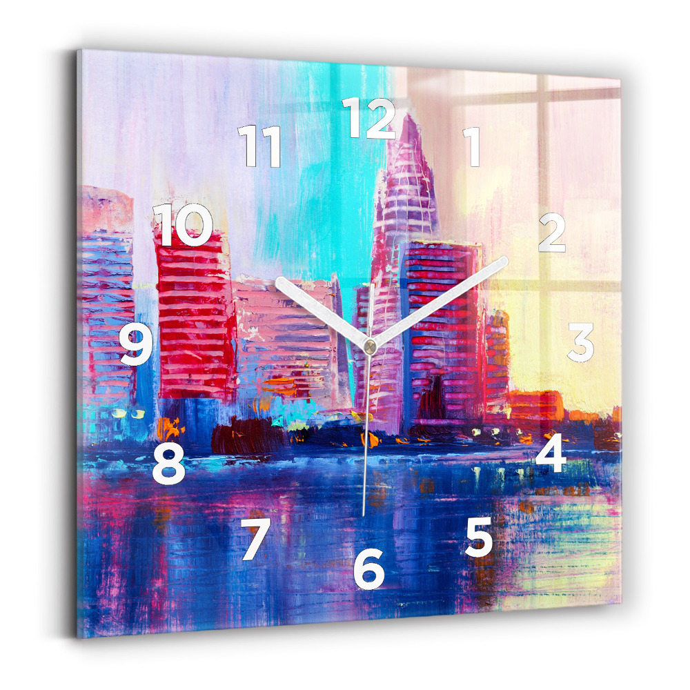 Négyzetes üvegóra 30x30 Felhőkarcolók absztrakció