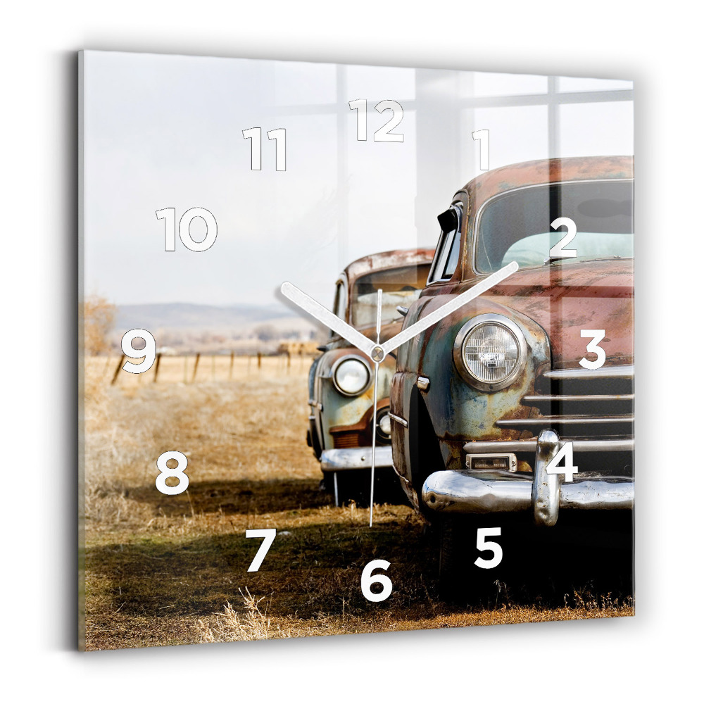 Szögletes üvegóra 30x30 Régi autók