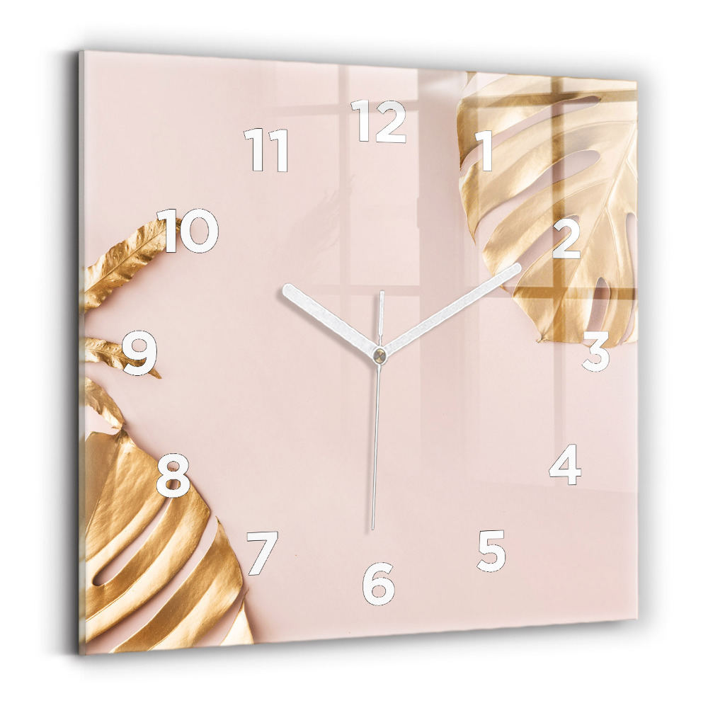 Szögletes fali üvegóra 30x30 Arany trópusi levelek