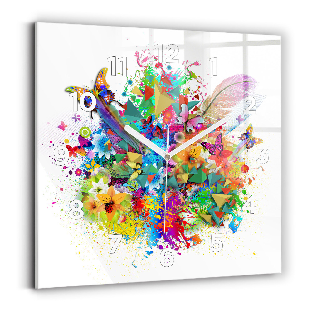 Szögletes fali üvegóra 30x30 Virágos harmónia pillangókkal