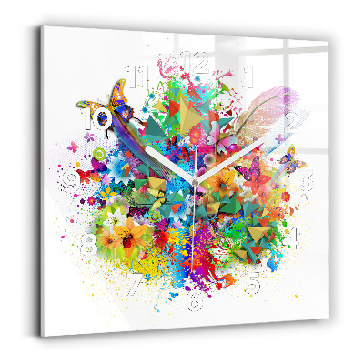 Szögletes fali üvegóra 30x30 Virágos harmónia pillangókkal