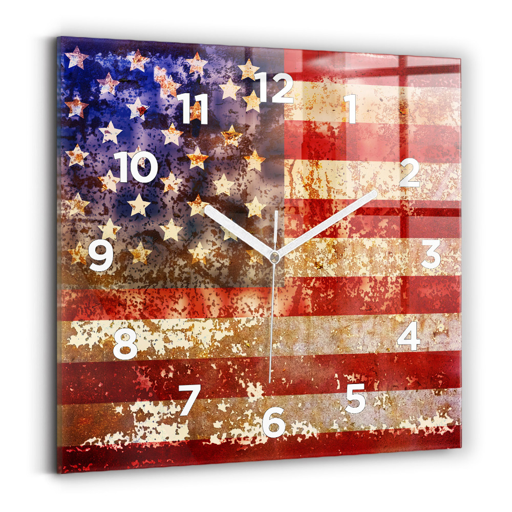 Szögletes fali üvegóra 30x30 USA zászló vintage stílusban