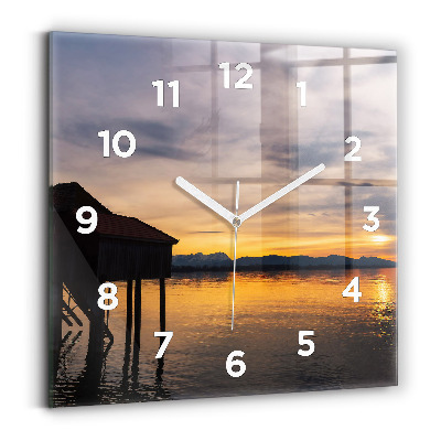 Négyzetes üvegóra 30x30 Naplemente a tó felett