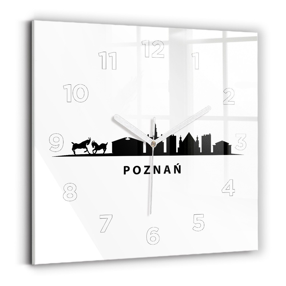 Négyzet alakú üvegóra 30x30 Poznań panoráma grafika