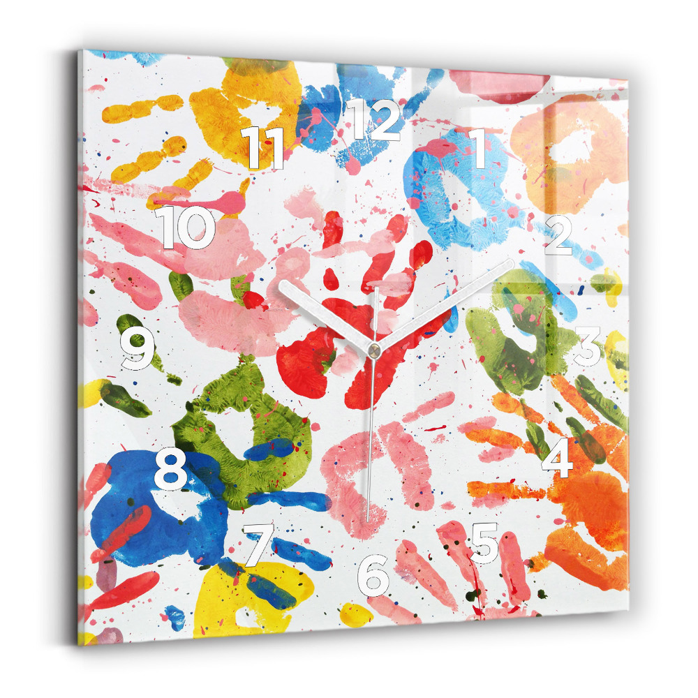 Négyzetes üvegóra 30x30 Gyermek kézlenyomatok