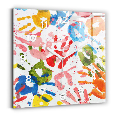 Négyzetes üvegóra 30x30 Gyermek kézlenyomatok