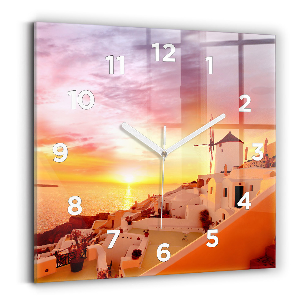 Szögletes fali üvegóra 30x30 Régi szélmalom Santoriniben