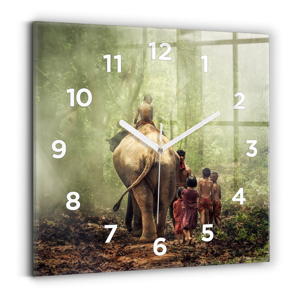 Szögletes üvegóra 30x30 Elefántot vezető gyerekek