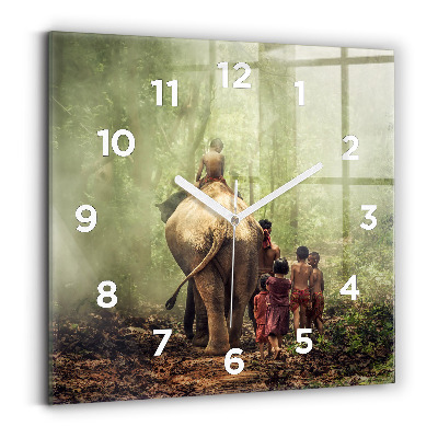 Szögletes üvegóra 30x30 Elefántot vezető gyerekek