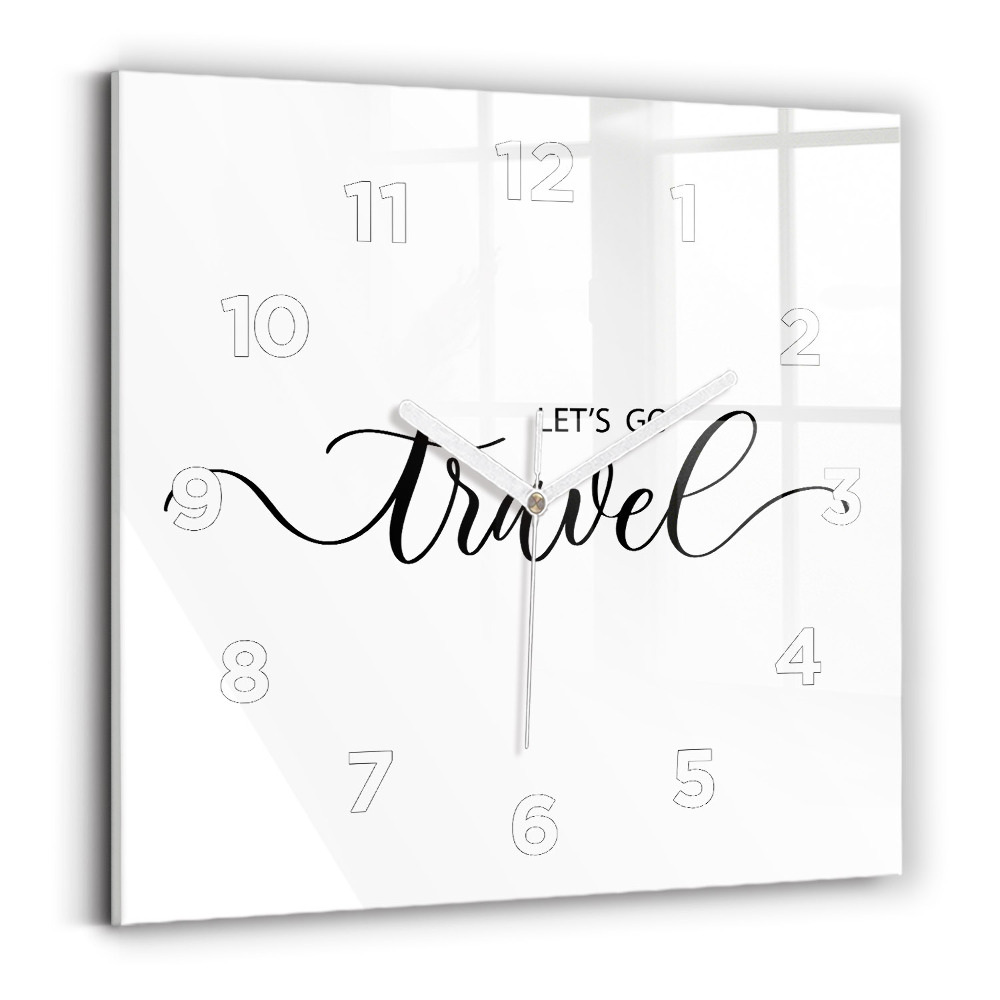 Négyzet alakú üvegóra 30x30 Utazási felirat