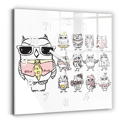 Négyzetes üvegóra 30x30 Vintage poszter baglyokkal