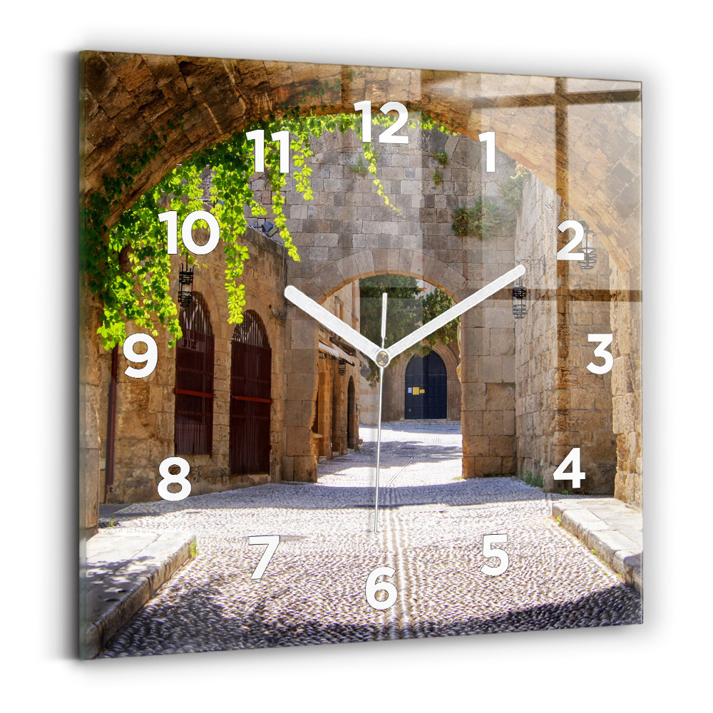 Négyzetes üvegóra 30x30 Rodosz festői utcája