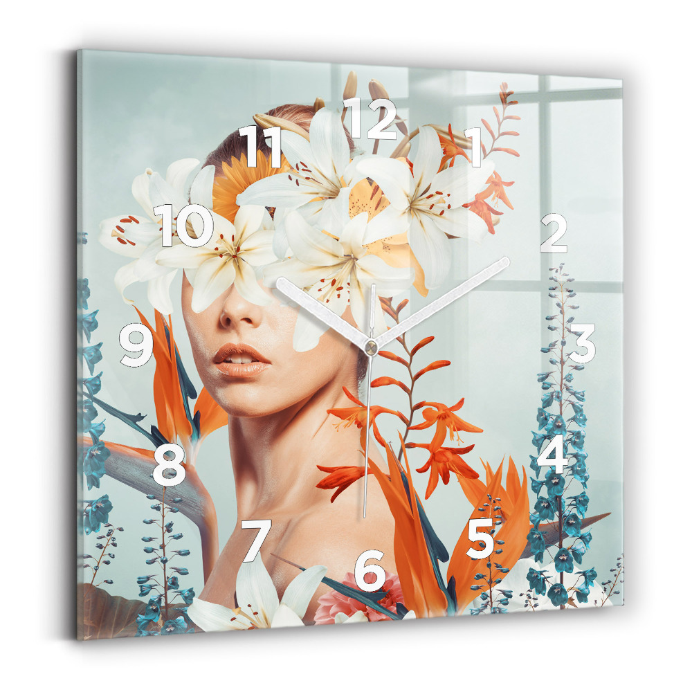 Négyzet alakú üvegóra 30x30 Nő virággal