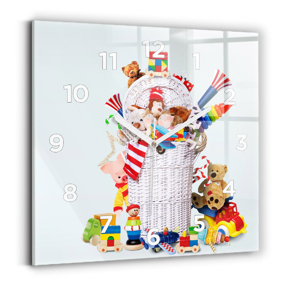 Szögletes üvegóra 30x30 Fonott kosár játékokkal