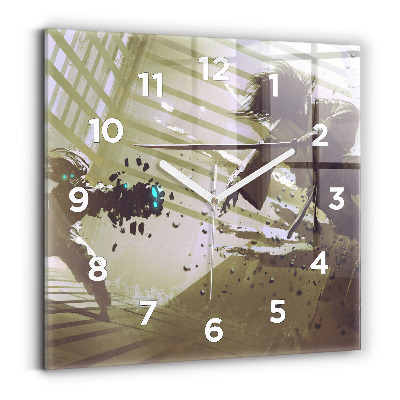 Szögletes fali üvegóra 30x30 Robot és szamuráj harc