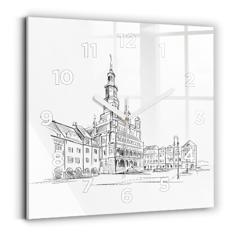 Szögletes üvegóra 30x30 Vázlat Poznań óvárosáról
