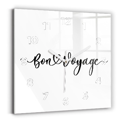 Négyzet alakú üvegóra 30x30 Bon voyage felirat