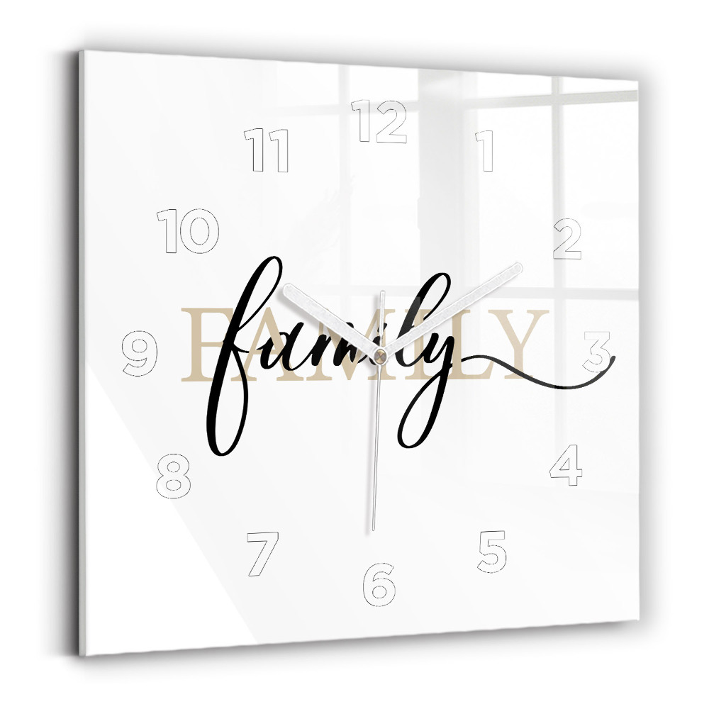 Négyzetes üvegóra 30x30 Családi felirat