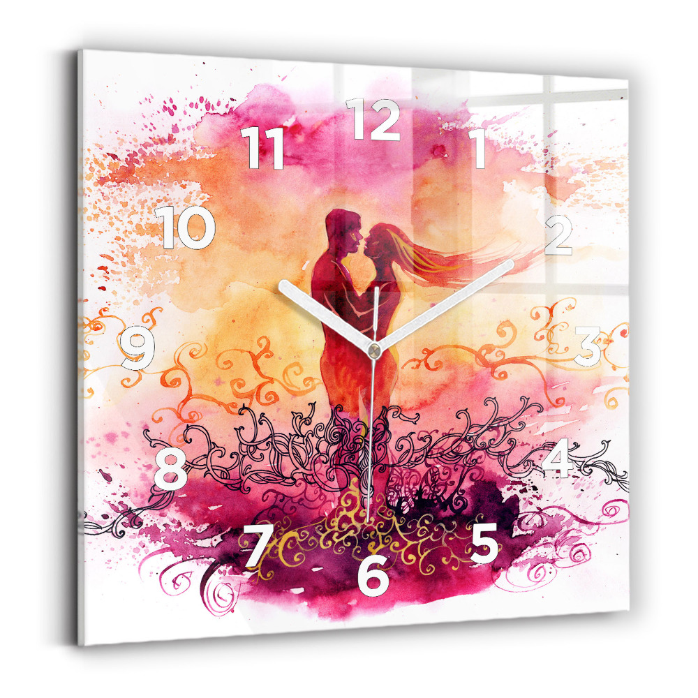 Négyzetes üvegóra 30x30 Akvarell szerelmes pár