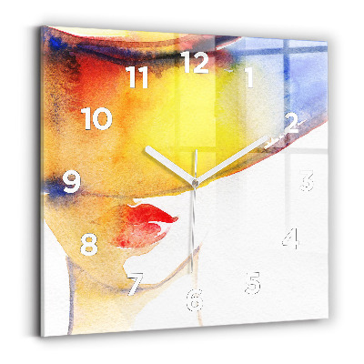 Szögletes üvegóra 30x30 Nő kalapban