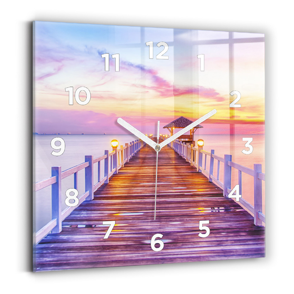 Szögletes fali üvegóra 30x30 Híd a kikötőben este