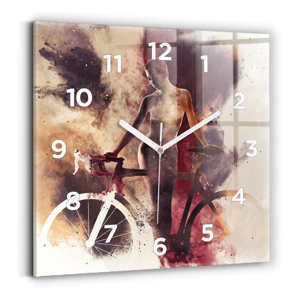 Szögletes fali üvegóra 30x30 Nő és kerékpár