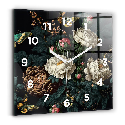 Szögletes fali üvegóra 30x30 Virág és arany pillangók