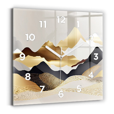 Négyzetes üvegóra 30x30 Absztrakt arany hegyek