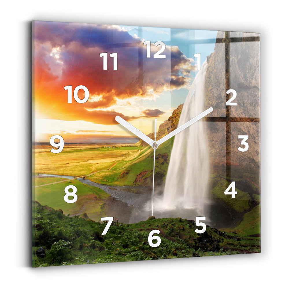 Szögletes fali üvegóra 30x30 Vízesés Izlandon