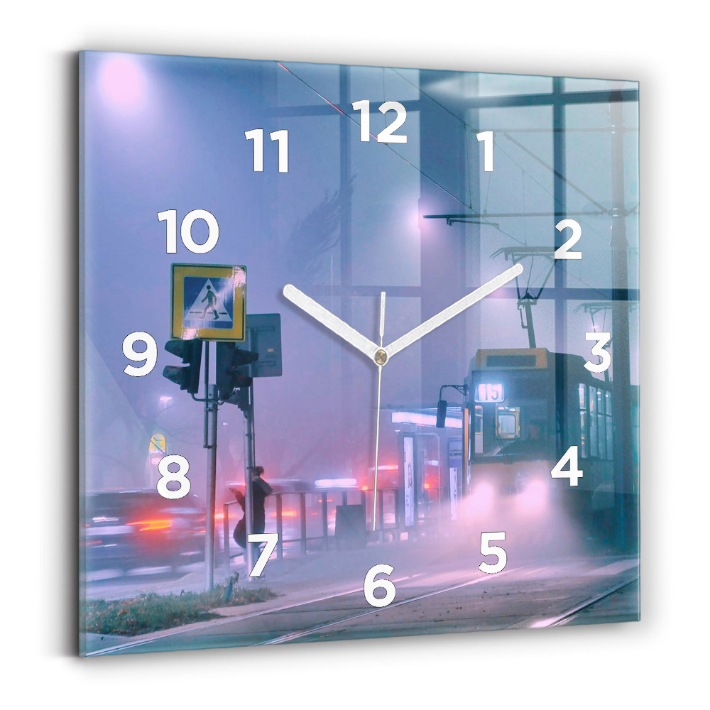 Szögletes fali üvegóra 30x30 Varsó a ködben