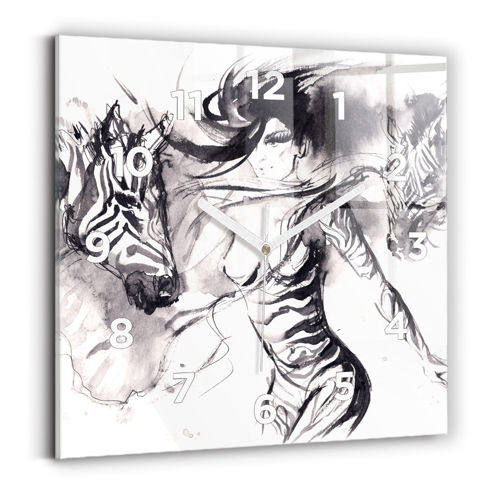 Szögletes fali üvegóra 30x30 Nő és zebrák