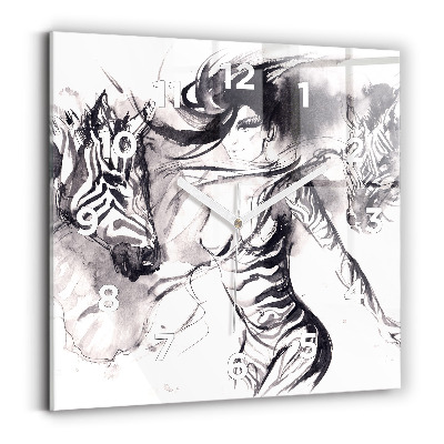 Szögletes fali üvegóra 30x30 Nő és zebrák